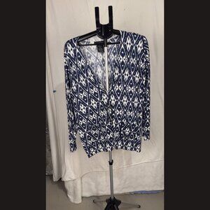 Grace Elements Women’s Top Size XL‎ Blue White Asymmetrical Print Blouse